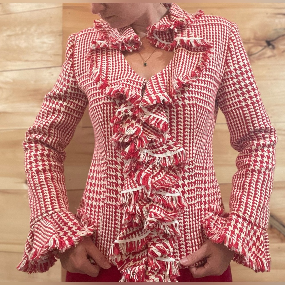 Metrostyle Vintage Red and White Frilled Jacket Size 4